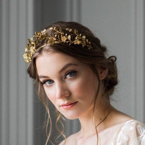 Tiara de mirto, tiara alemana antigua, tiara de hojas doradas, corona de novia, tiara de boda, tiara vintage n.° 113