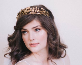 Wildflower Tiara, Wedding Tiara, Bridal Crown, Gold Crown, Gold Leaf Crown