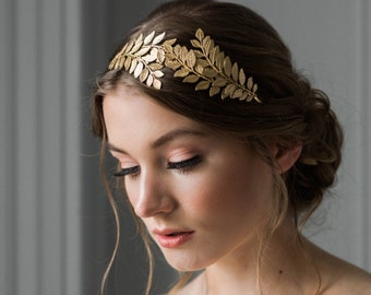 Swooping Leaf headband, Gold headband, Bridal Headpiece, Retro Bridal Headband #108