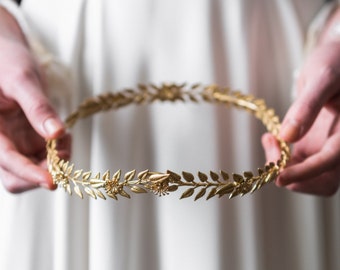 Edwardian Mini Leaf Circlet, Bridal Crown, Gold Flower Crown, Leaf Coronet, Halo Crown #105