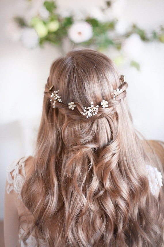 Babies breath and blossom hair pin set bridal hairpins | Etsy