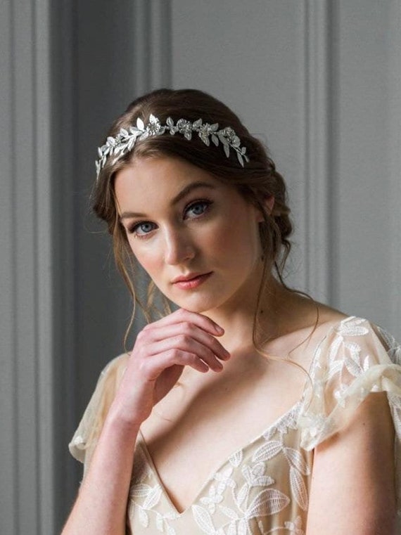 Climbing Vine Headband, Leaf Bridal Headband, Leaf Halo, Silver Leaf Headpiece, Leaf Crown #109