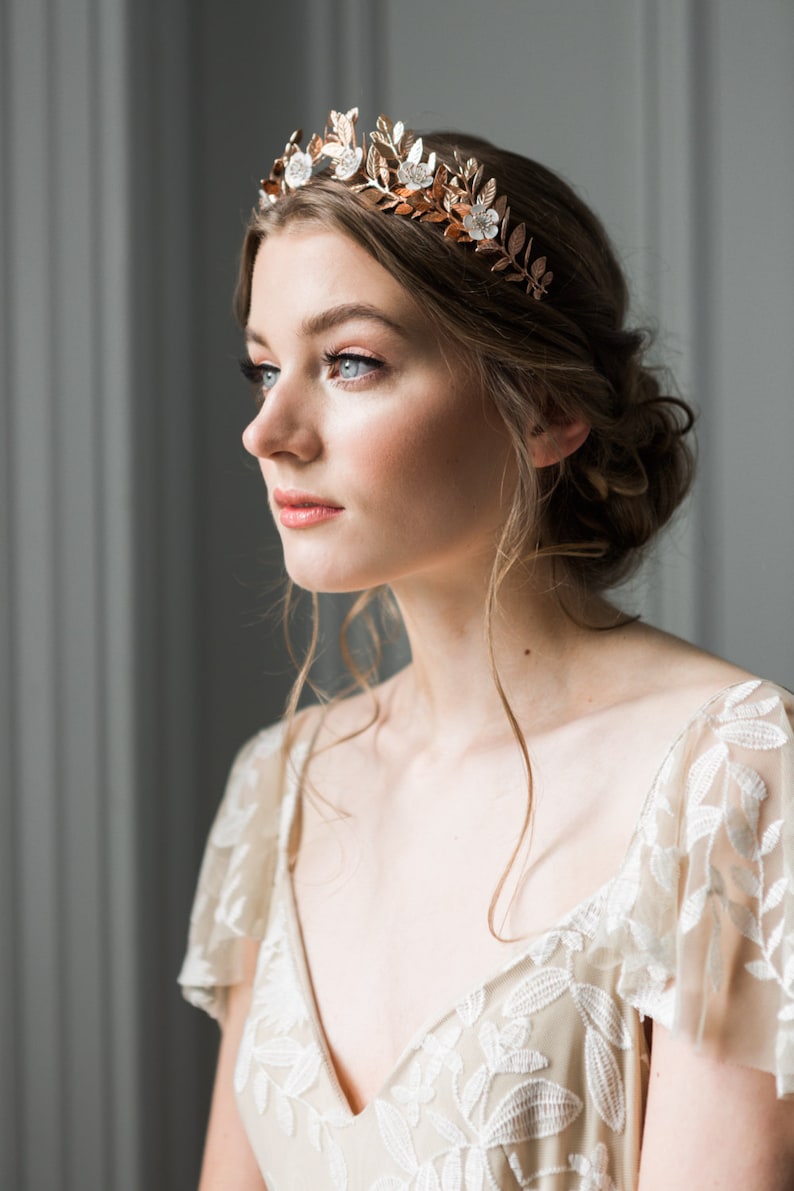 Laurel Leaf Flower Crown, Rose Gold Bridal Tiara, Flower Tiara, Rose Gold Leaf Crown, Gold Tiara 110 image 5