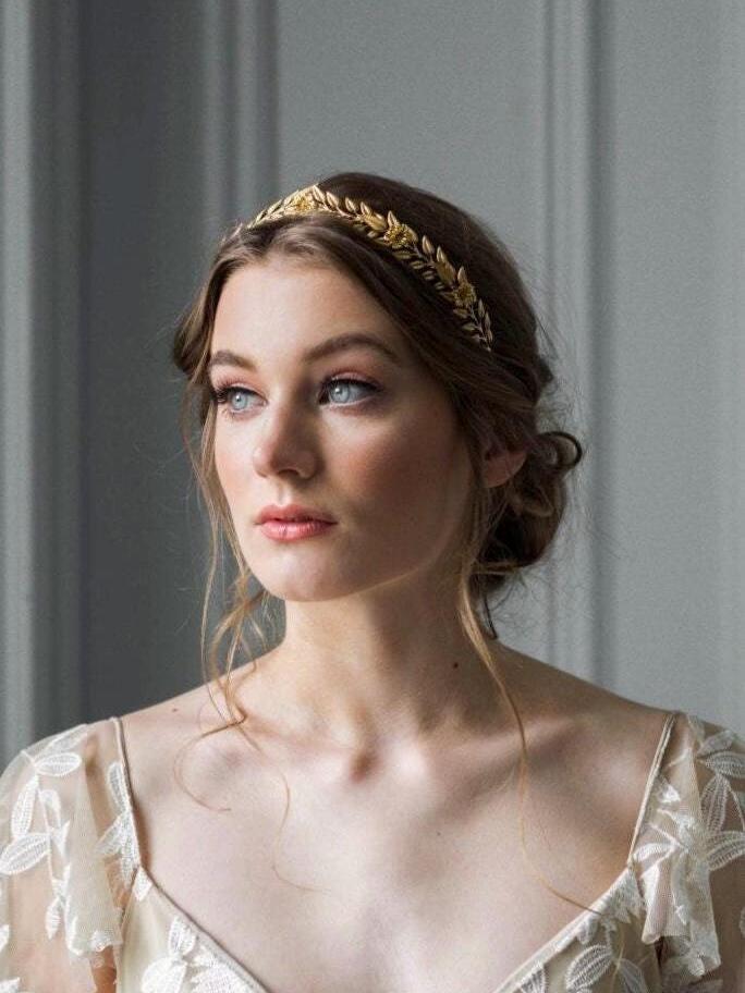 Edwardian Mini Tiara, Bridal Tiara, Gold Leaf Tiara, Vintage Tiara, Laurel Crown #103