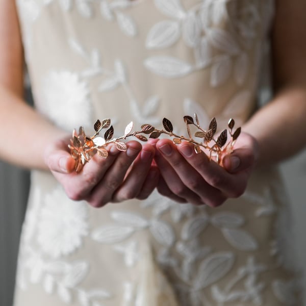 Delicate Leaf Tiara, Rose Gold Tiara, Leaf Headpiece, Rose Gold Bridal Headband, Bridal Tiara #102