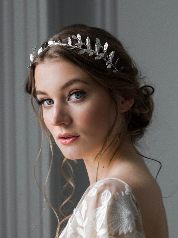 silver leaf tiara Silver Leaf Flower Crown: Bridal Boho Hair Wreath - Etsy main image 3