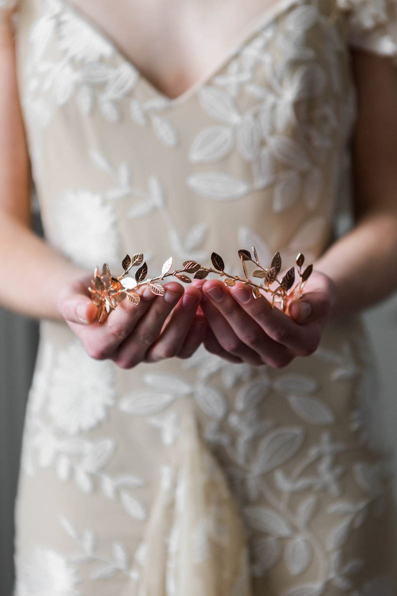 Delicate Leaf Tiara, Gold Tiara, Leaf Headpiece, Gold Bridal Headband, Bridal Tiara 102 image 10