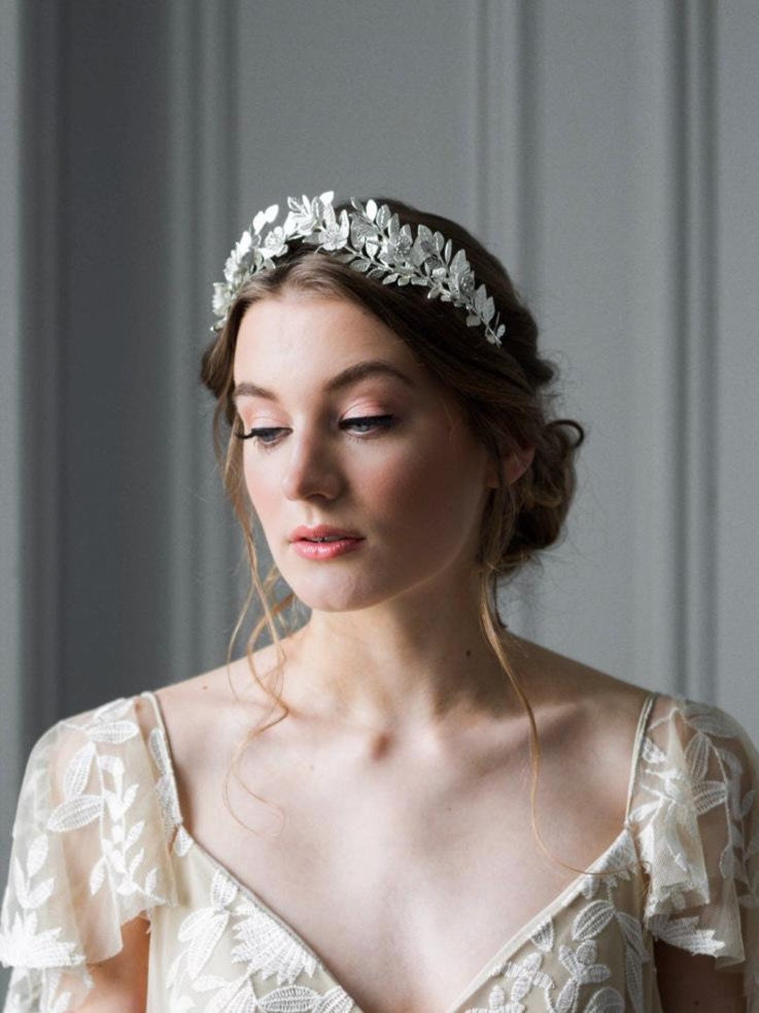 Laurel Leaf Flower Crown, Silver Bridal Tiara, Flower Tiara
