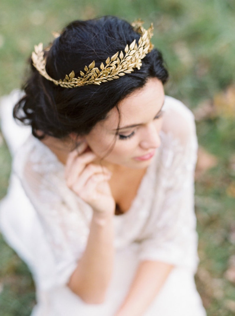 Edwardian Leaf Circlet, Bridal Crown, Gold Flower Crown, Leaf Coronet, Halo Crown, Gold Tiara 106 image 1