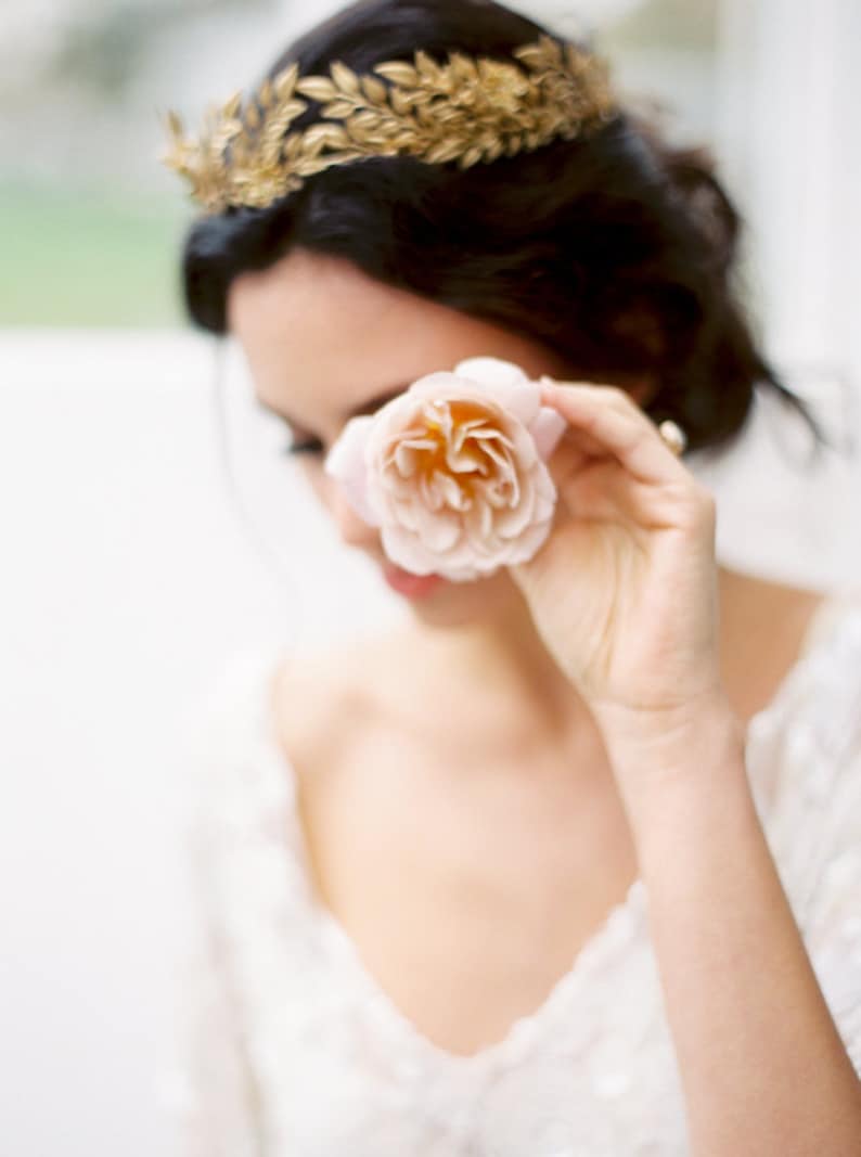 Edwardian Leaf Circlet, Bridal Crown, Gold Flower Crown, Leaf Coronet, Halo Crown, Gold Tiara 106 image 2