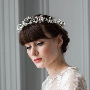 Myrtle Circlet, Antique German Tiara, Myrtle Tiara, Leaf Diadem, Silver Coronet, Flower Crown #139