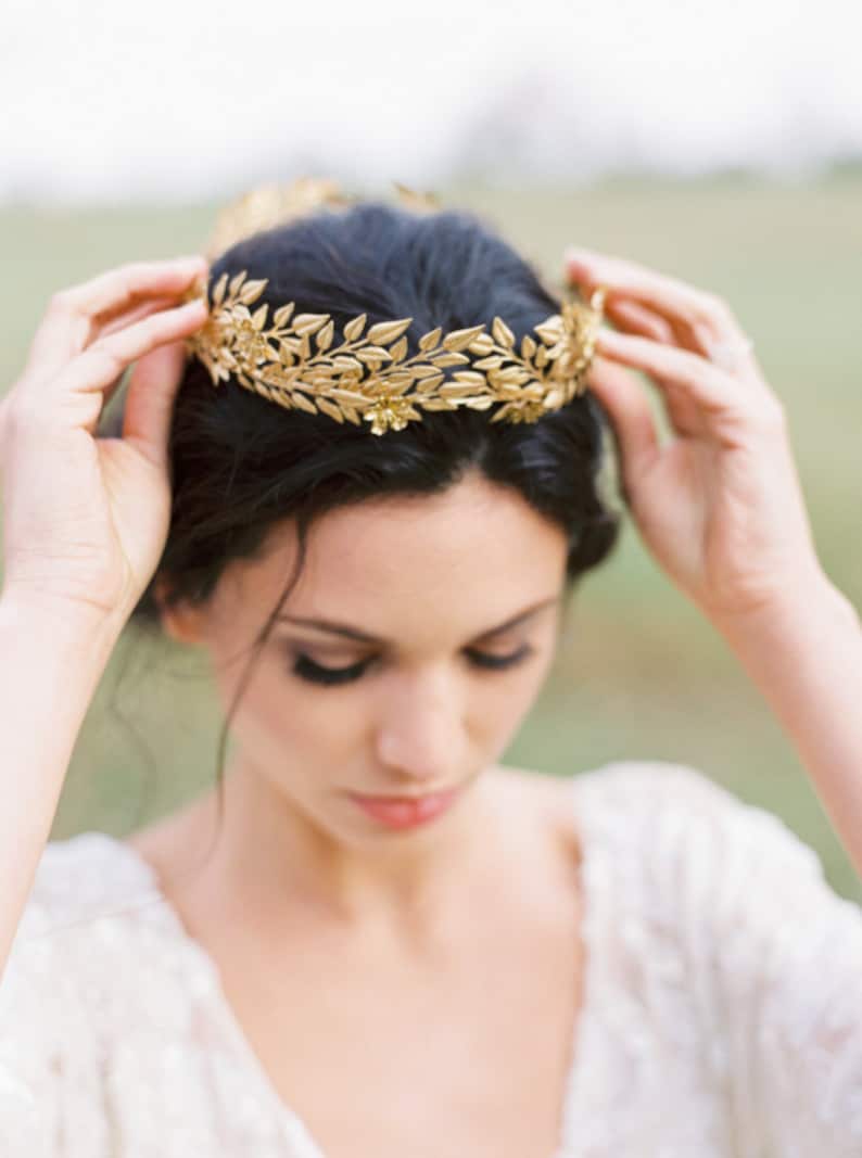 Círculo de hoja eduardiana, corona nupcial, corona de flor de oro, corona de hoja, corona de halo, tiara de oro 106 imagen 5