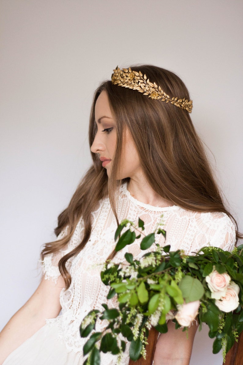 Edwardian Leaf Circlet, Bridal Crown, Gold Flower Crown, Leaf Coronet, Halo Crown, Gold Tiara 106 image 9