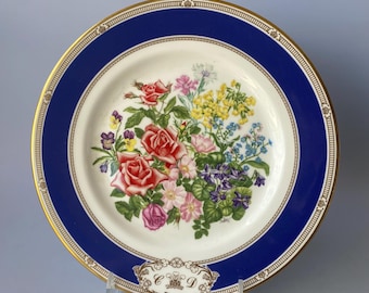 Prato Royal Doulton England Bone China com buquê de casamento real de Charles e Diana