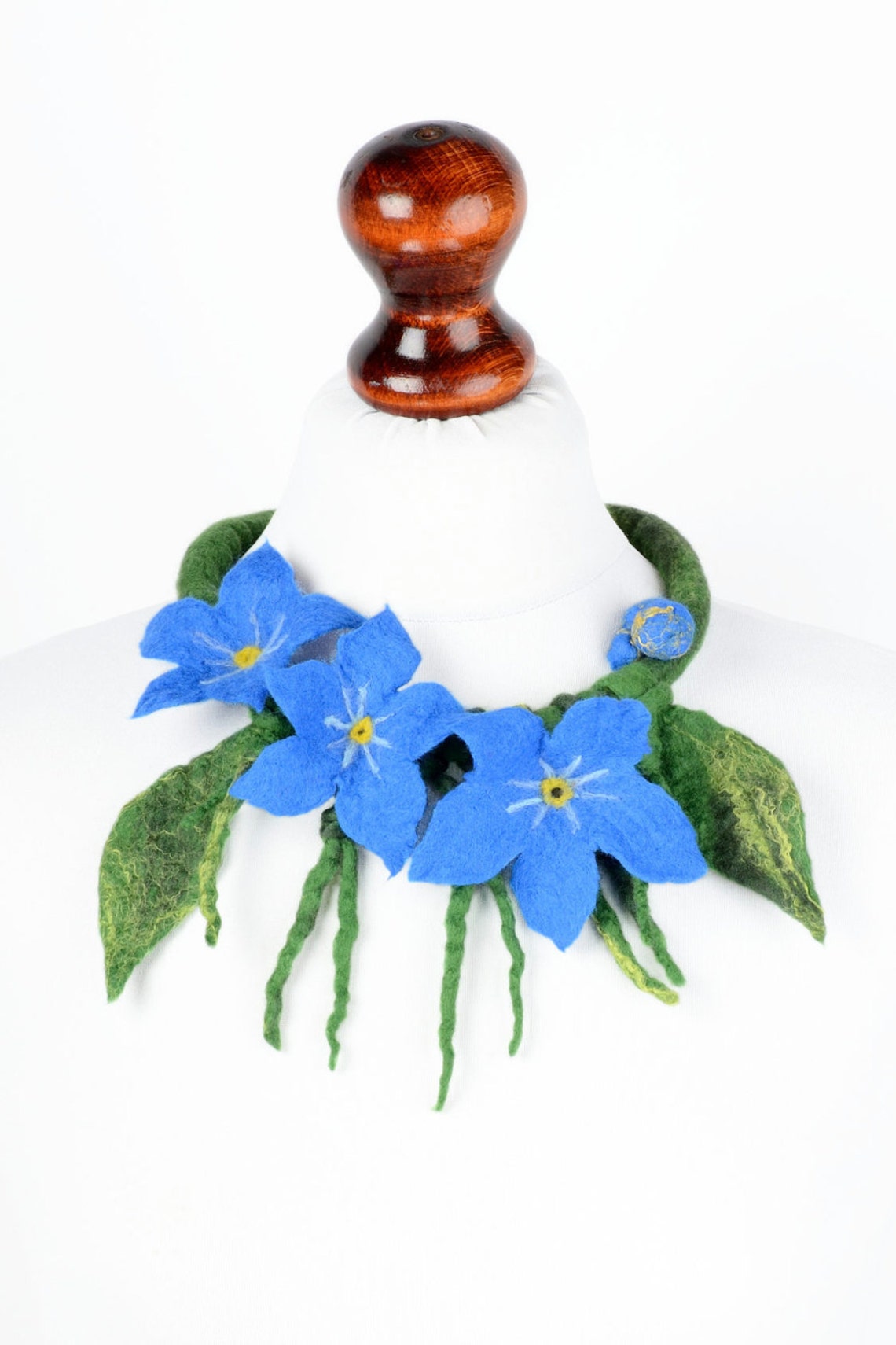 Necklace Blue Necklace Felt Etsy