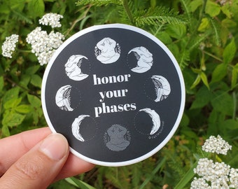 Honor Your Phases Vinyl Circle Sticker | Phasic People Moon Phases Lunar Art