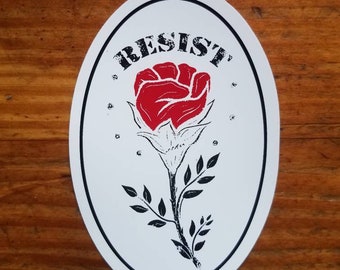 Resist Vinyl Sticker Weatherproof / Fist of Justice Rose Small Bumper Sticker