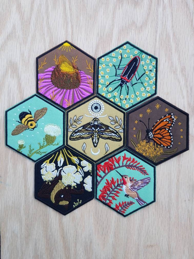 Embroidered Patches Endangered Pollinator Patch Series / Iron On Patch / Flower of Life / Hive Insect Love 