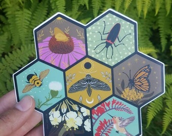 Vinyl Sticker: Endangered Pollinator Series / Large Bee Bumper Sticker / Flower of Life / Hive Insect Love