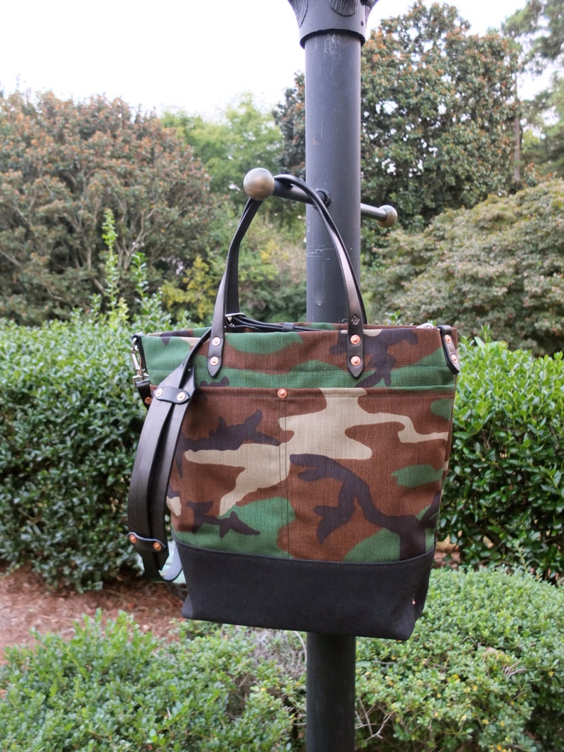 Waxed Canvas Tote Bag With Zipper Handle