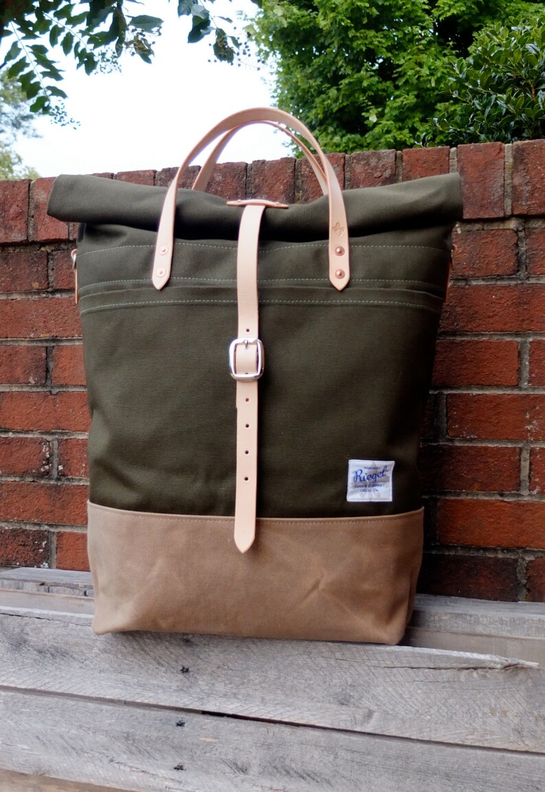 Waxed Canvas Roll Top Rucksack Backpack Option Leather Etsy
