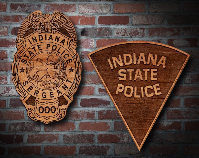 Wooden Indiana State Police Badge or Patch Plaque
