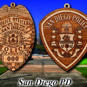 Personalized Wooden San Diego PD Badge or Shoulder Patch Hanging Ornament