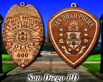 Personalized Wooden San Diego PD Badge or Shoulder Patch Hanging Ornament