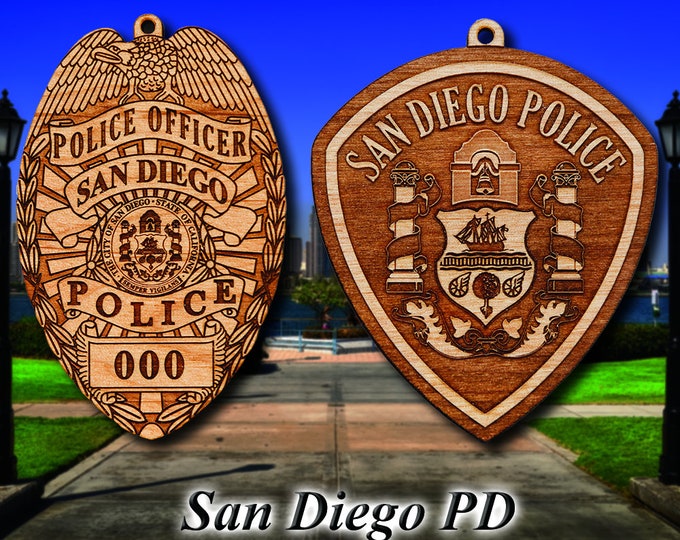 Personalized Wooden San Diego PD Badge or Shoulder Patch Hanging Ornament