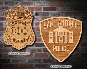 Personalized Wooden San Antonio Police Badge or Patch Plaque
