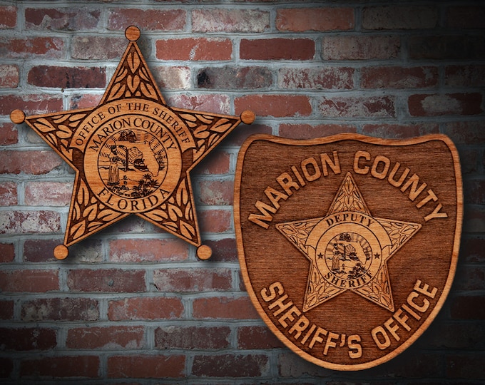 Wooden Marion Co FL Badge or Patch Plaque