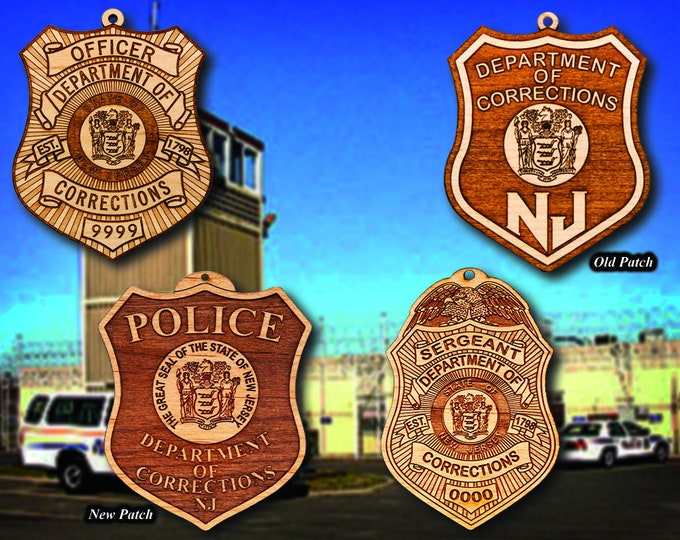 Personalized Wooden New Jersey Department of Corrections Shield or Shoulder Patch Ornament