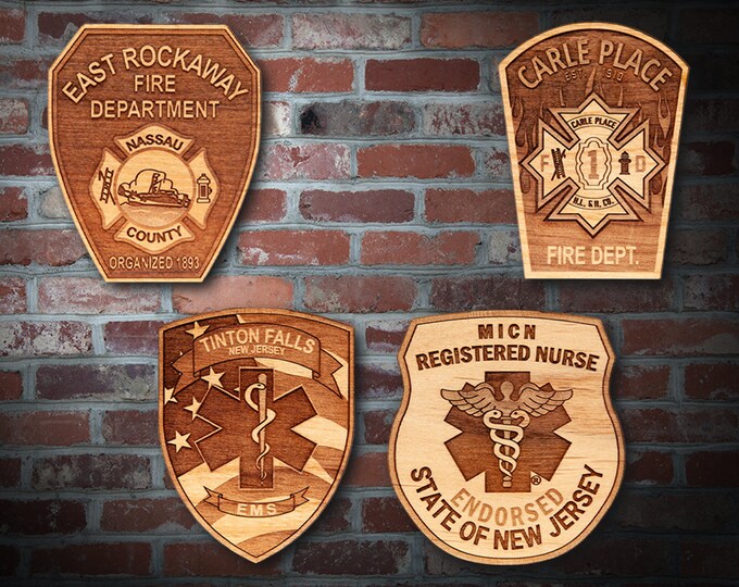 Misc. Wooden EMS FD Badge or Patch Plaque #12