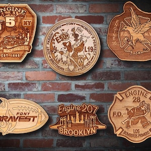 Personalized Wooden New York City Fire Department Badge and Patch Plaques 4