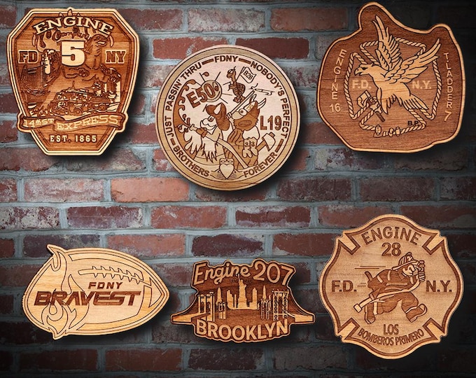 Personalized Wooden New York City Fire Department Badge and Patch Plaques 4