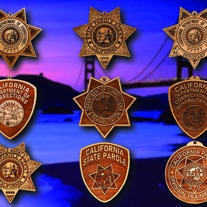 Personalized Wooden California Department of Corrections Badge or Shoulder Patch Ornament