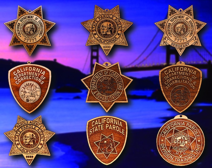 Personalized Wooden California Department of Corrections Badge or Shoulder Patch Ornament