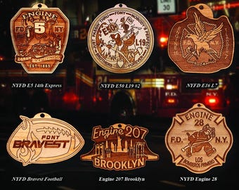 Personalized Wooden New York City Fire Department Badge and Patch Ornament 4