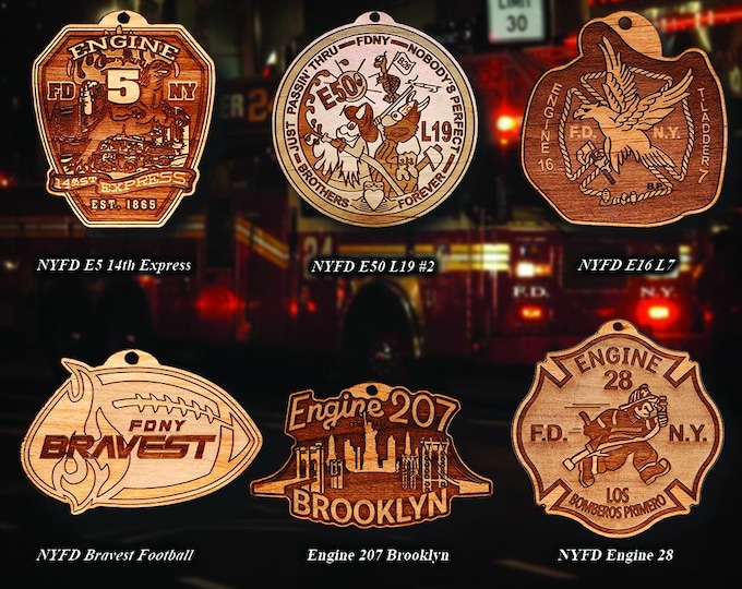 Personalized Wooden New York City Fire Department Badge and Patch Ornament 4