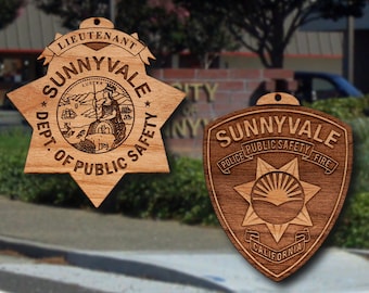 Wooden Sunnyvale CA PD Badge or Shoulder Patch Ornament