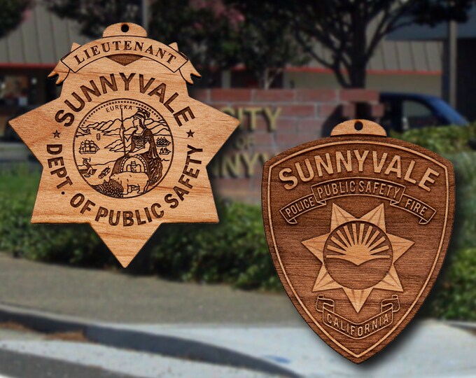 Wooden Sunnyvale CA PD Badge or Shoulder Patch Ornament