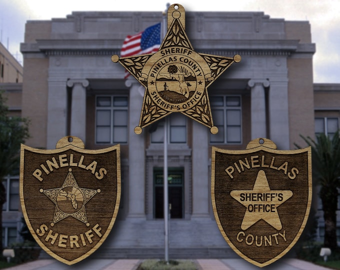 Wooden Pinellas Co FL Sheriff Badge or Shoulder Patch Ornament