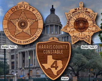 Wooden Harris Co TX Constable Badge or Patch Ornament