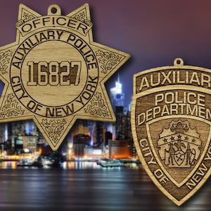 Wooden NYPD Auxiliary Shield or Patch Ornament