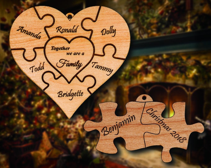 Personalized Wooden Heart Puzzle Design Christmas Ornament