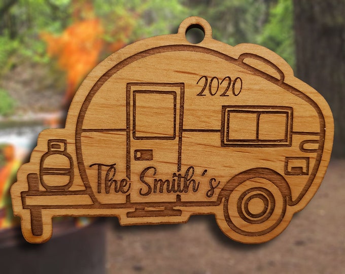 Personalized Wooden Camping Camper Christmas Ornament