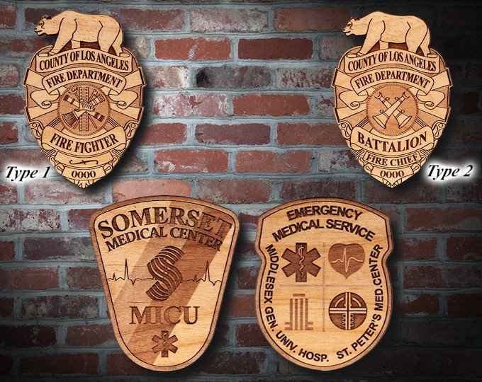 Misc. Wooden EMS FD Badge or Patch Plaque #15