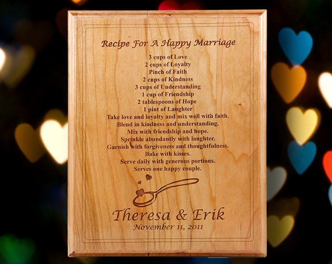 Wedding Plaque - Recipe For A Happy Marriage or Name Plaque