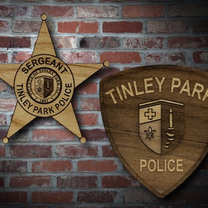 Wooden Tinley Park IL Badge or Patch Plaque