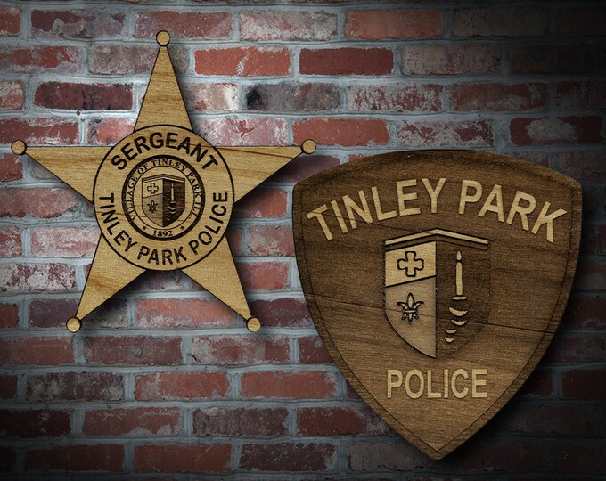 Wooden Tinley Park IL Badge or Patch Plaque